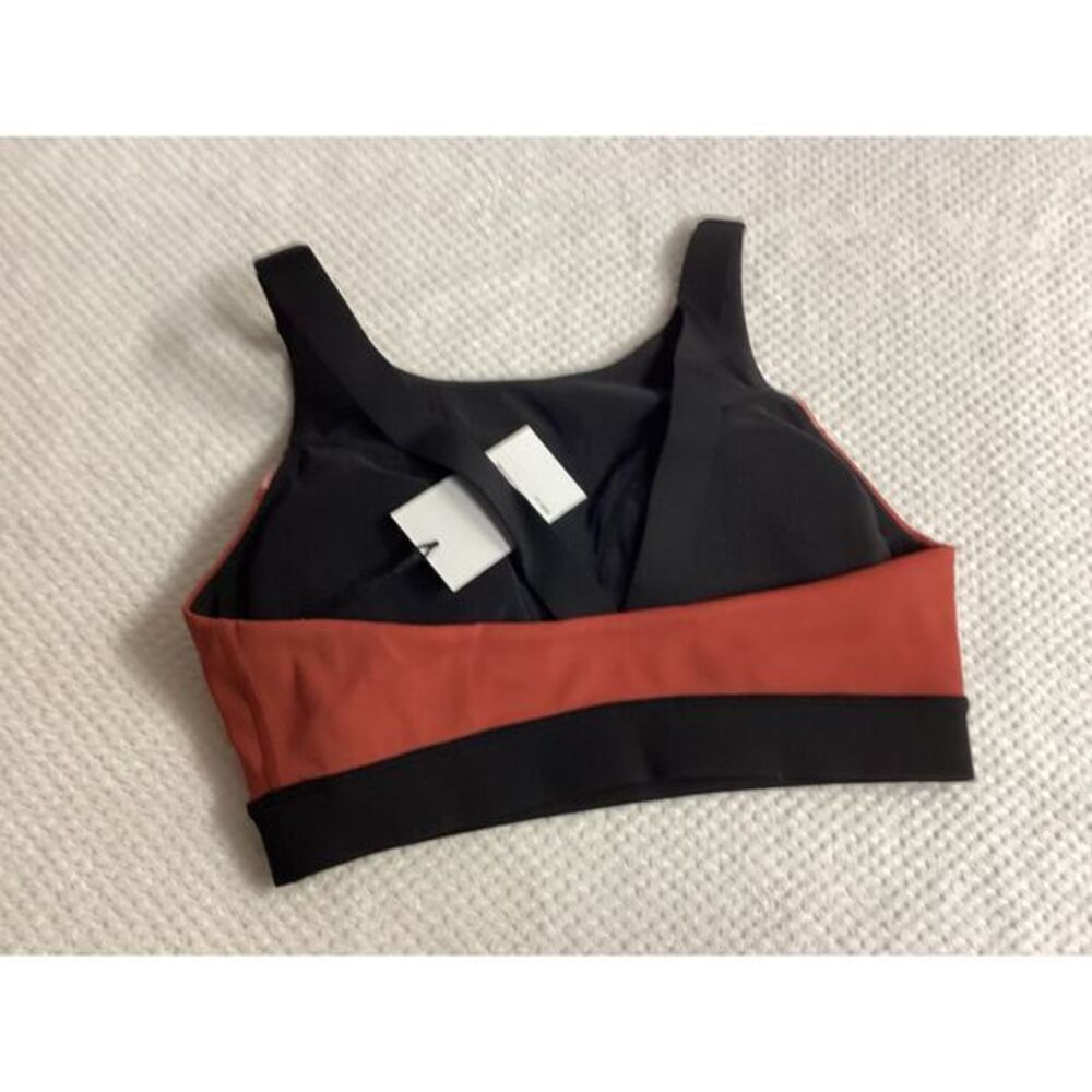 Iris & Ink Color Block Sports Bra Athletic‎ Workout Top Black Coral Pink … - Picture 7 of 8
